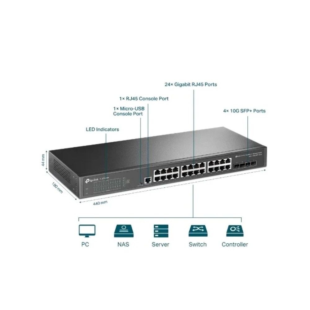 Switch Gerenciável, TP-Link, 24 Portas Gigabit, 4 Slots SFP+ 10G, TL-SG3428X, Preto
