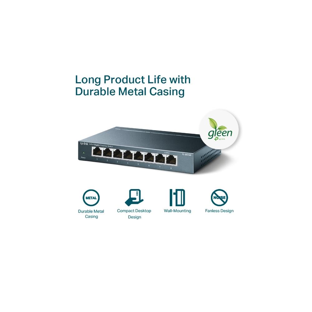 Switch Gigabit de Mesa TP-Link 8 Portas 10/100/1000Mbps - LS1008G