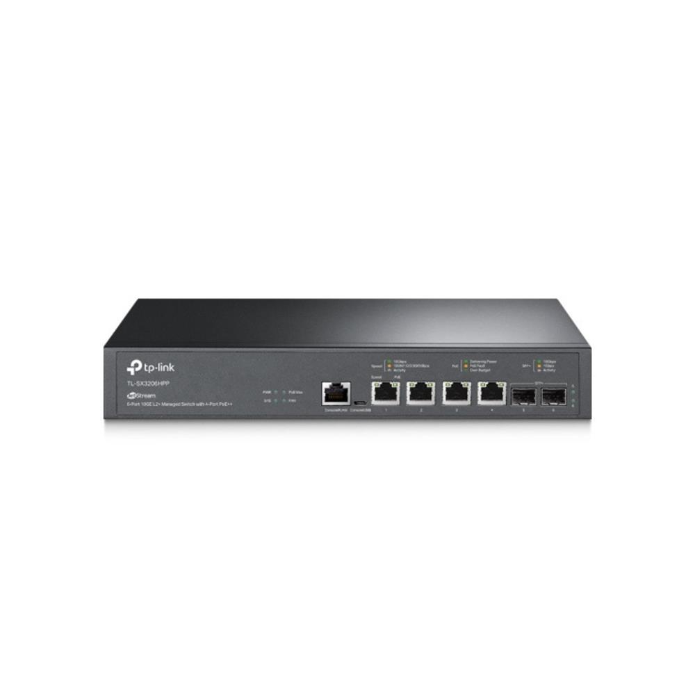 Switch TP-Link SX3206HPP, 4 portas 10G PoE++, 2 portas SFP+ 10G, gerenciável, Preto