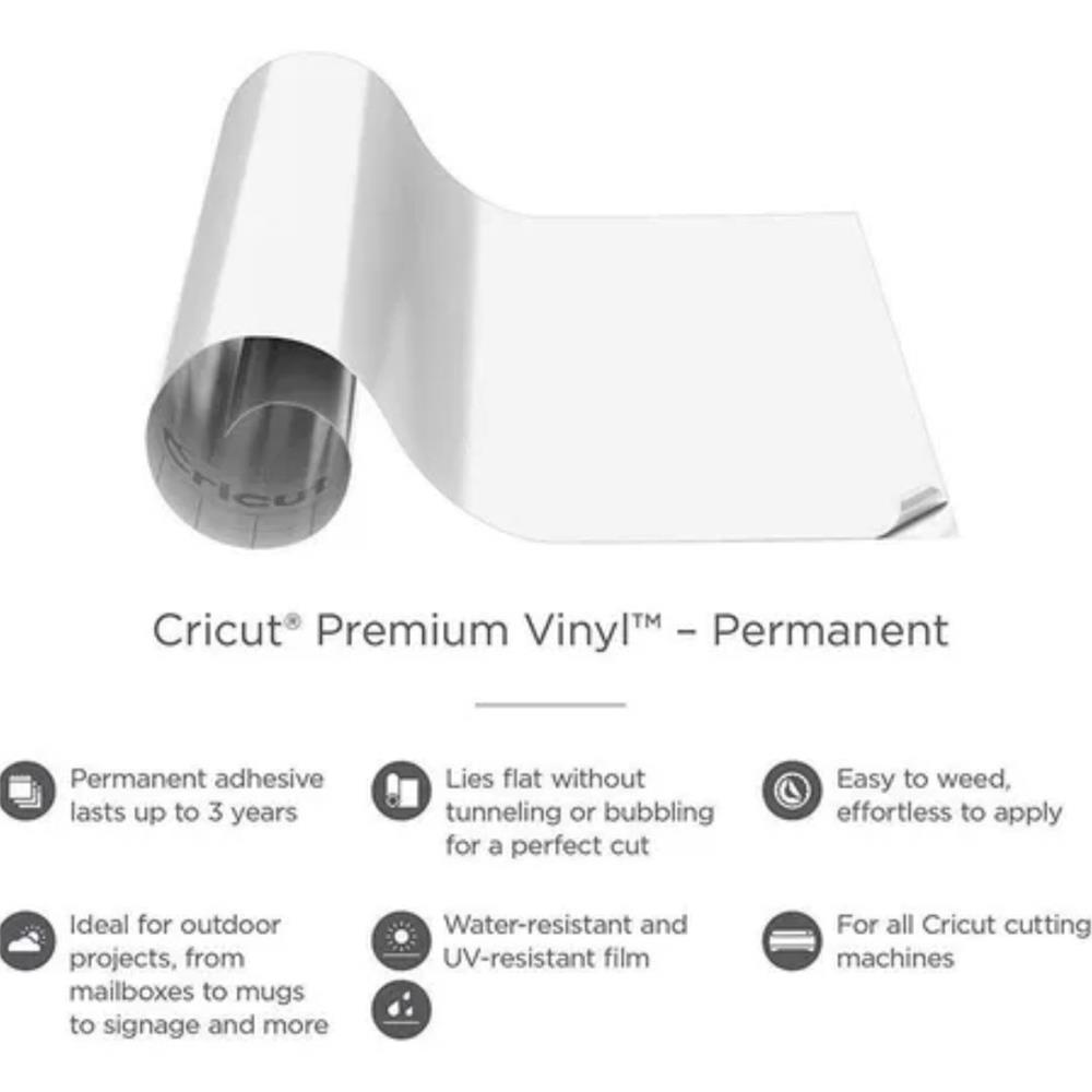 Vinil Adesivo Permanente Brilhante, Cricut, 30 x 122 cm, Prata